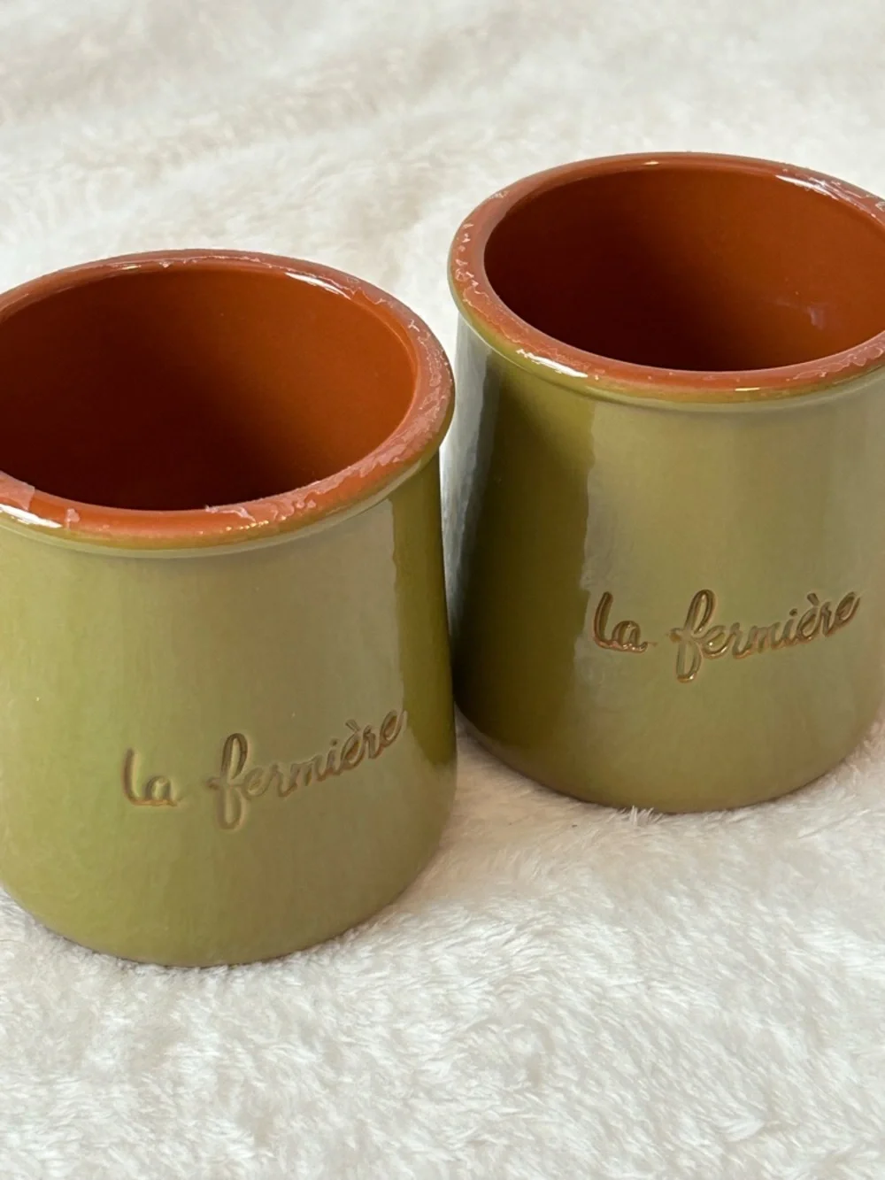 glazed terracotta yogurt pots, specifically the Olive Green set of 2